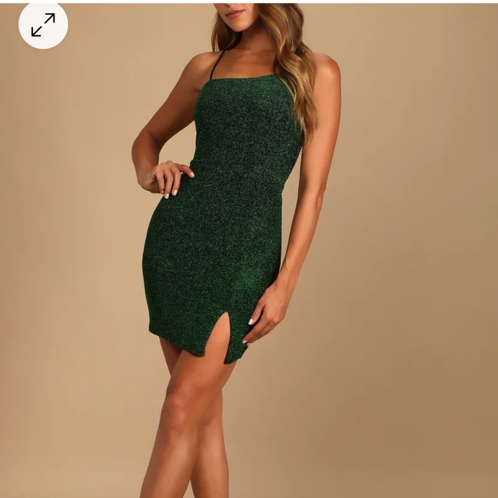 Lulus Take Me Anywhere Green Sparkly Asymmetrical Bodycon Mini Dress